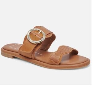 DOLCE VITA Alroy Scalloped Slide Sandals Buckle Two Strap‎ Caramel Tan Sz 9.5